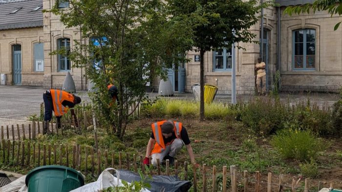 Photo de trois jardiniers de "Plaine de vie" au travail