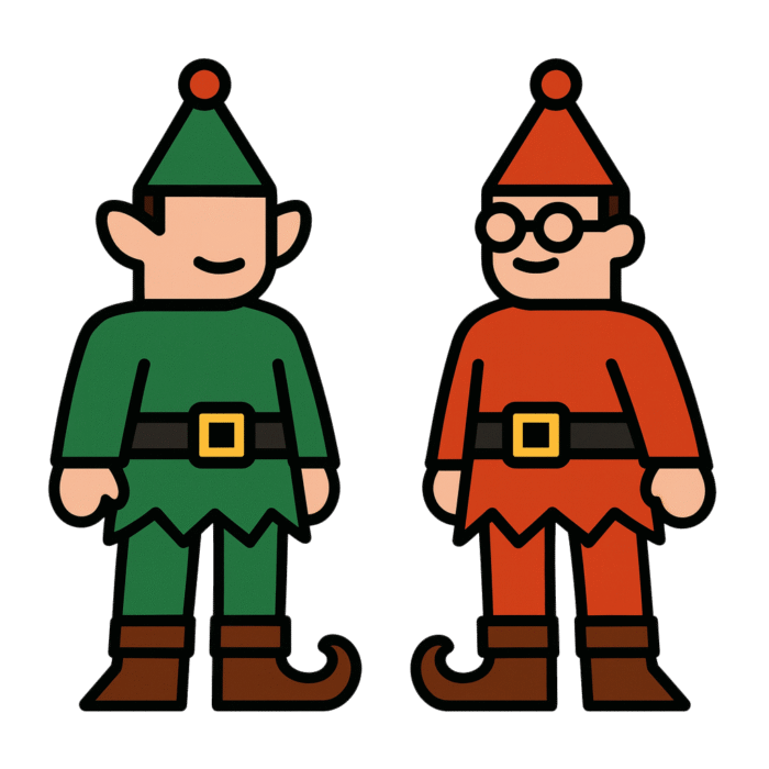 Deux lutins un rouge un vert