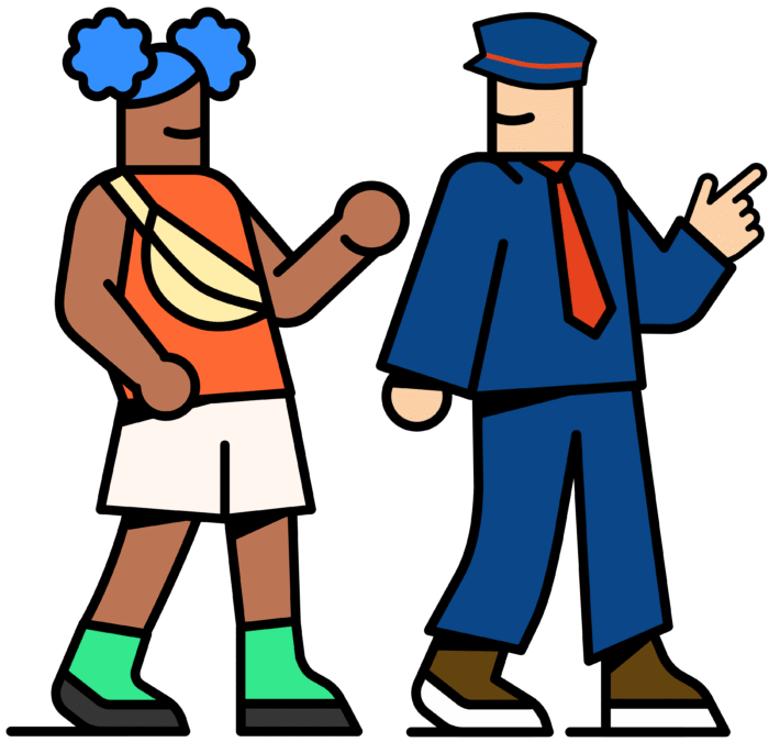 Illustration d'un voyageur et d'un agent