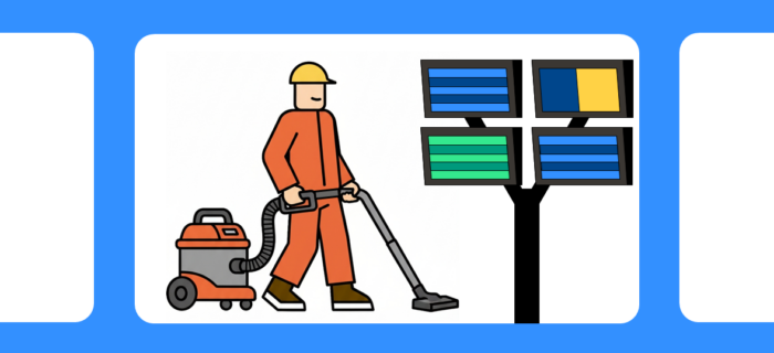 Illustration d'un agent qui passe l'aspirateur dans une gare