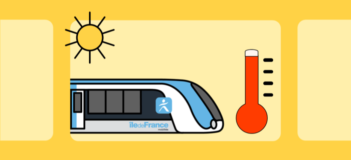 Illustration : train, thermomètre et soleil
