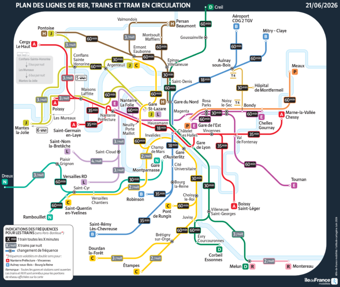 Plan des RER train et tram en circulation